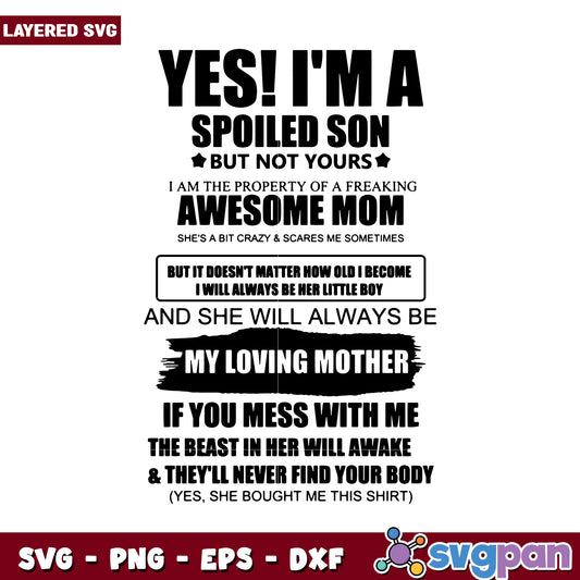 Spoiled Son and Awesome Mom SVG Design, Perfect for Gift Ideas