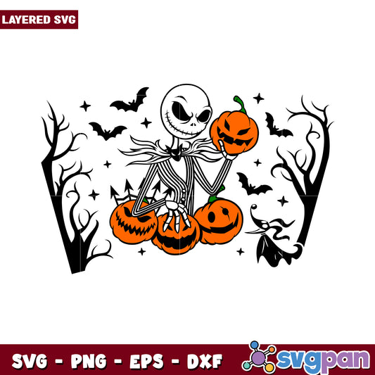 Spooky Halloween Skeleton with Pumpkins, perfect for festive crafts