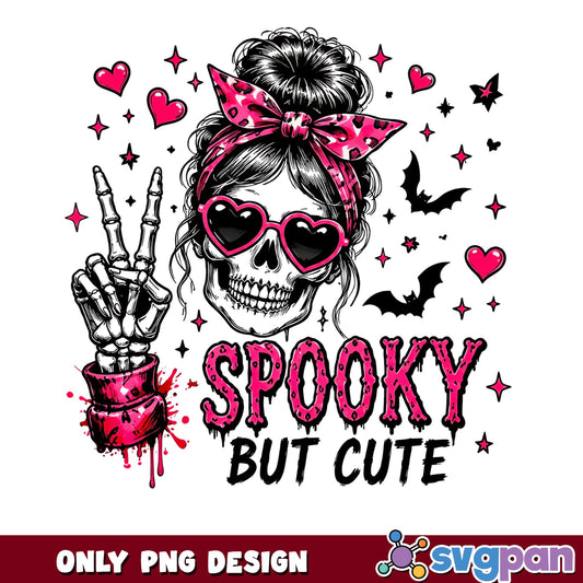 Spooky But Cute Messy Bun Skull PNG, Halloween PNG, Skeleton PNG