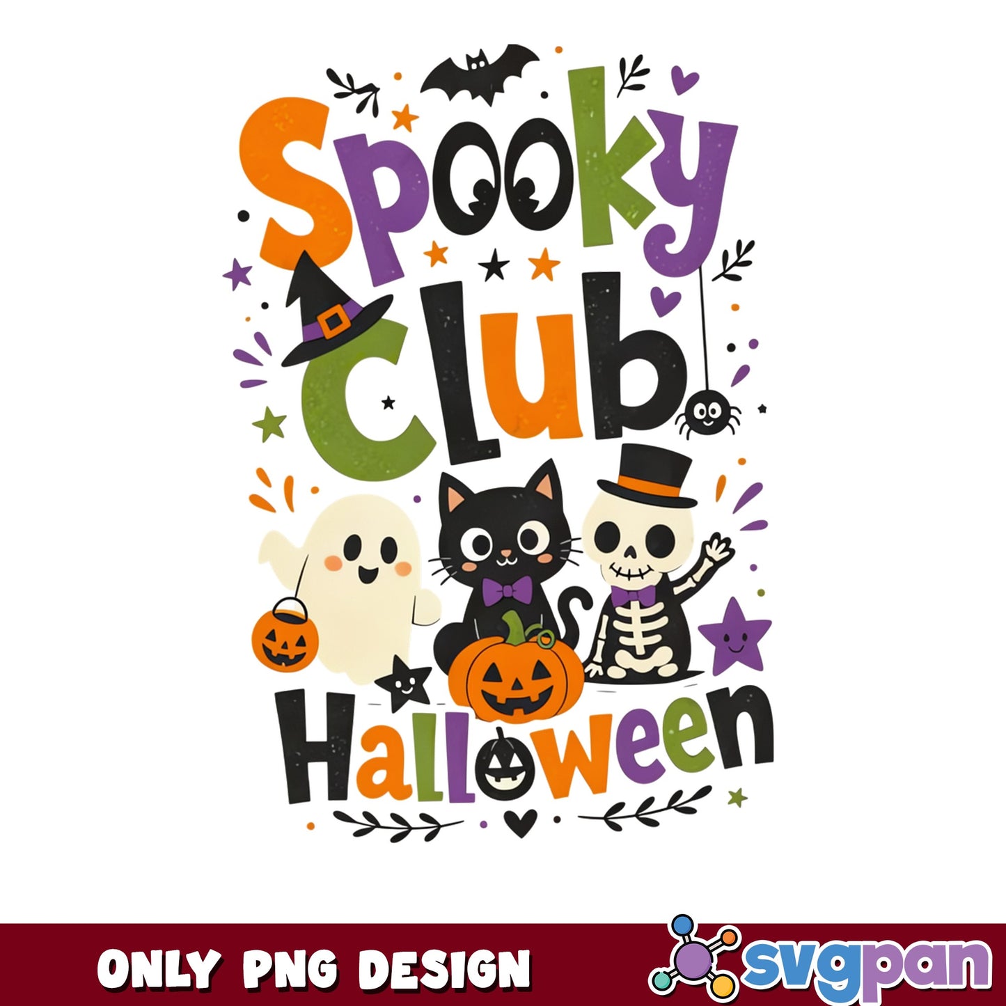 Spooky Club Halloween PNG, Cute Ghost Black Cat PNG, Halloween PNG