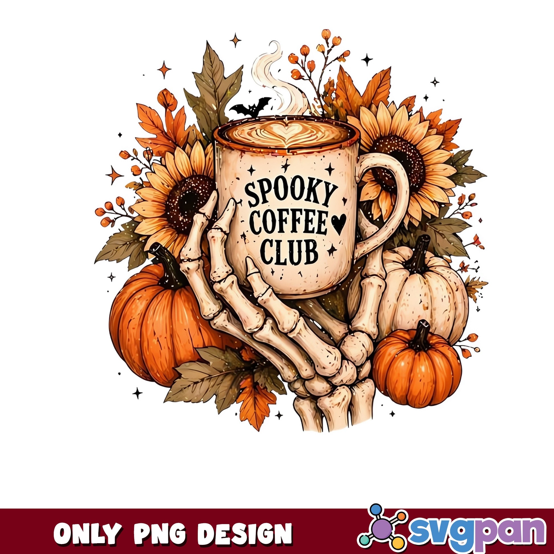 Spooky Coffee Club Halloween PNG, Skeleton Hand PNG, Fall PNG