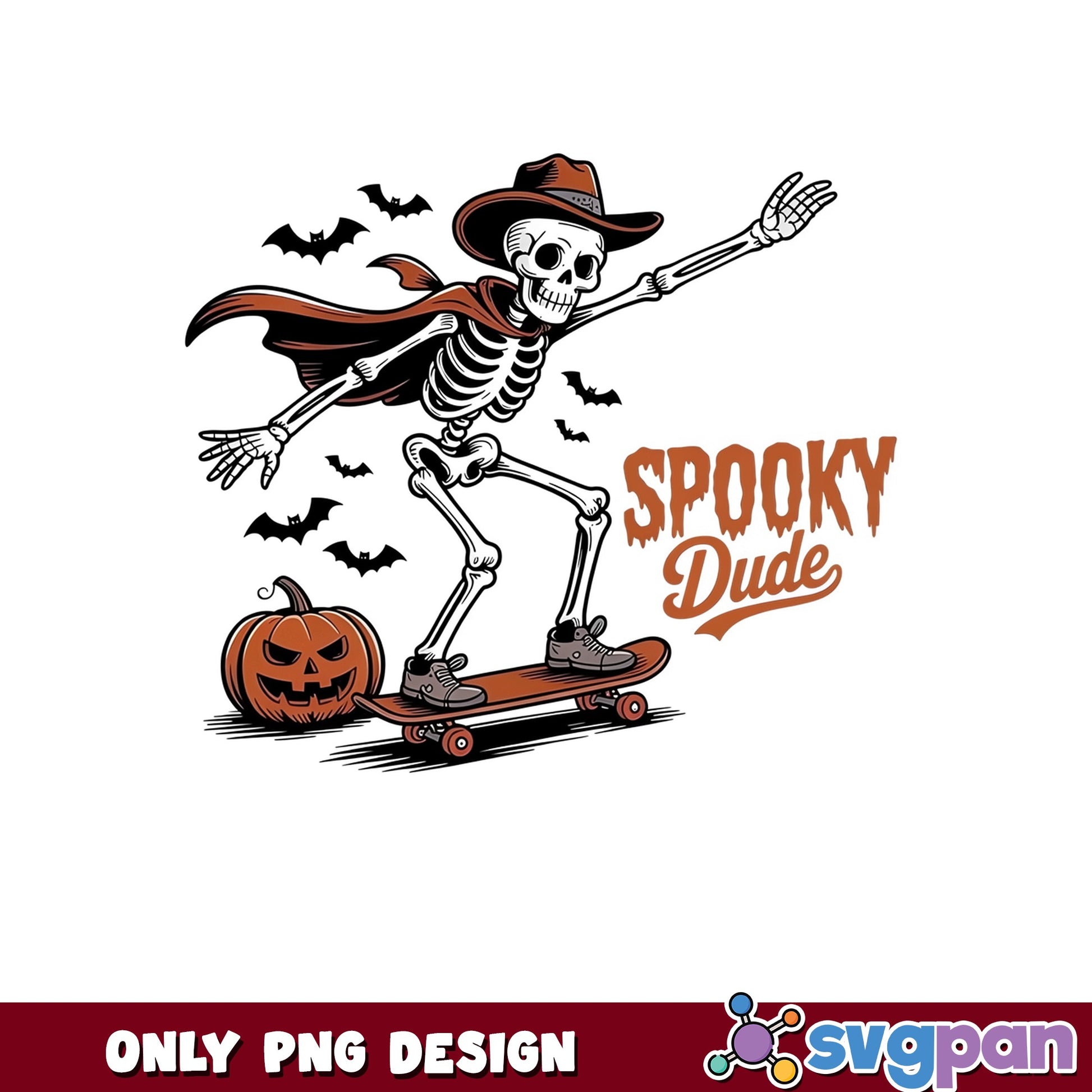 Spooky Dude Skeleton Skateboard PNG, Halloween PNG, Cowboy Skeleton PNG