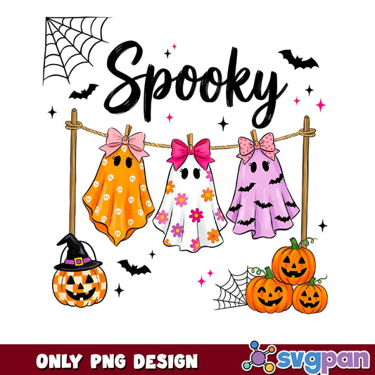 Spooky Ghost Clothesline Halloween PNG, Cute Ghost PNG, Halloween PNG