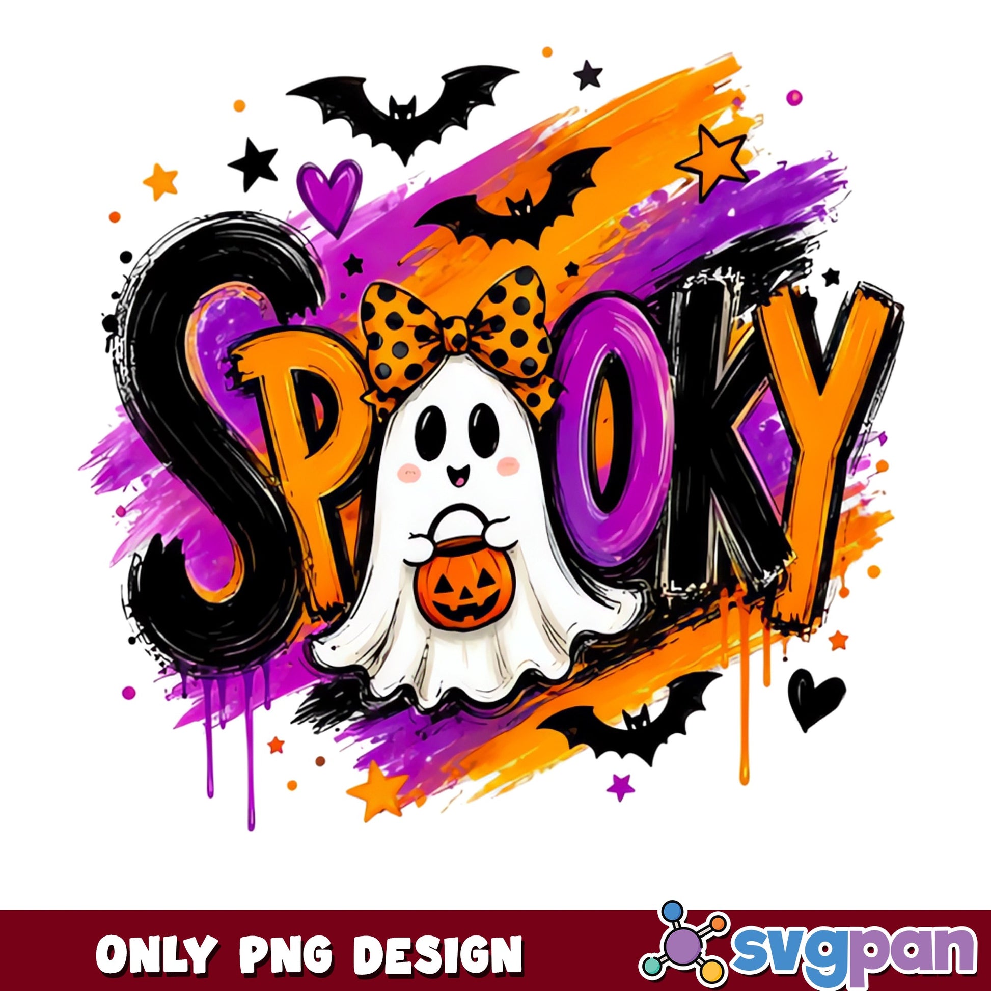 Spooky Ghost Halloween PNG, Cute Ghost With Bow PNG, Halloween PNG