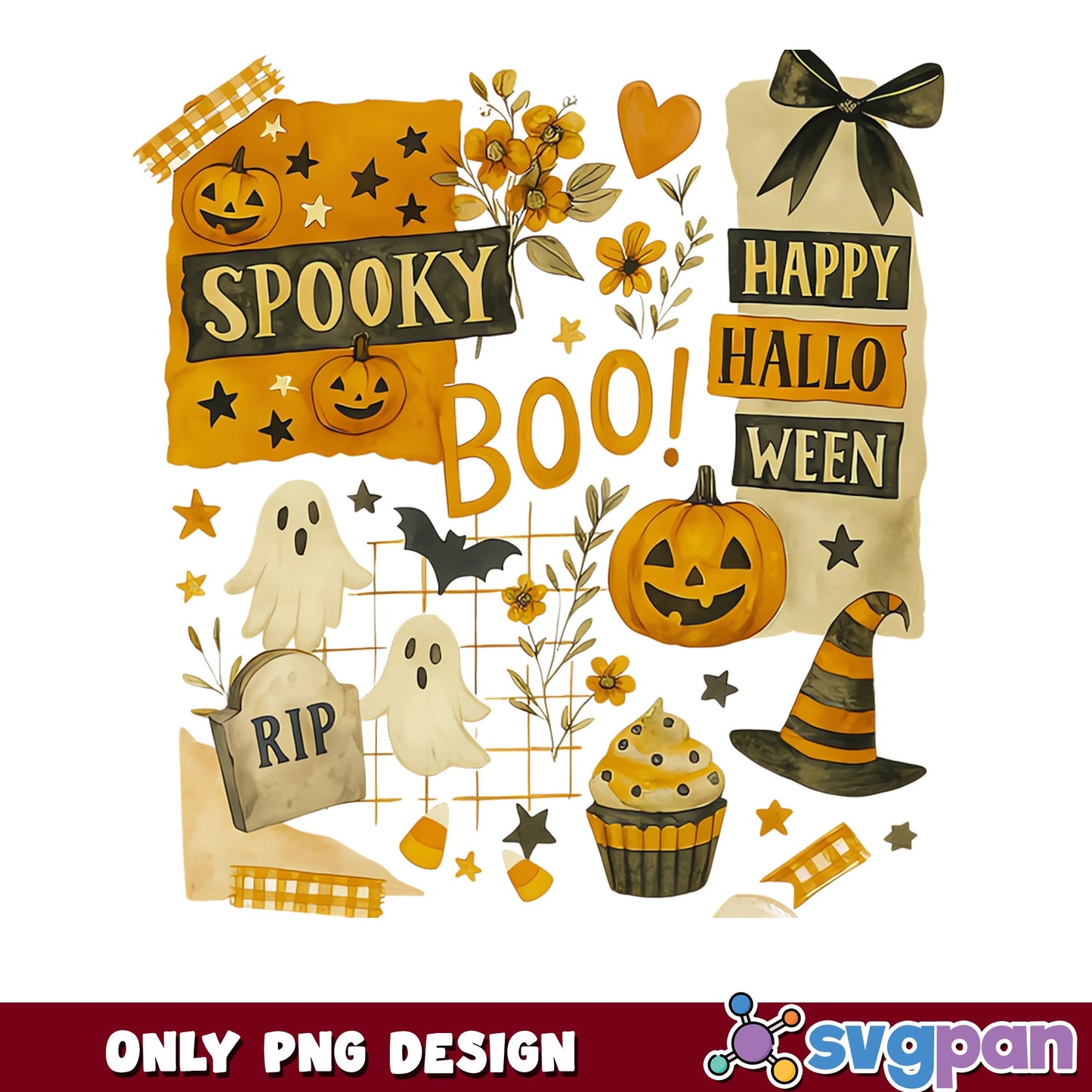 Spooky Halloween PNG Bundle, Happy Halloween PNG, Boo Ghost PNG
