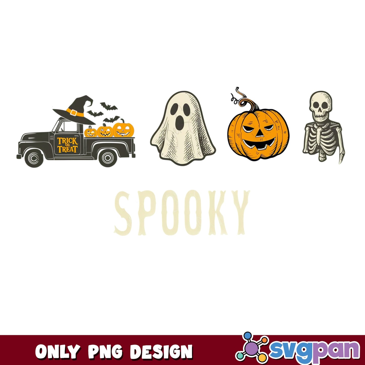 Spooky Halloween PNG Bundle, Trick Or Treat Ghost Pumpkin, Halloween PNG