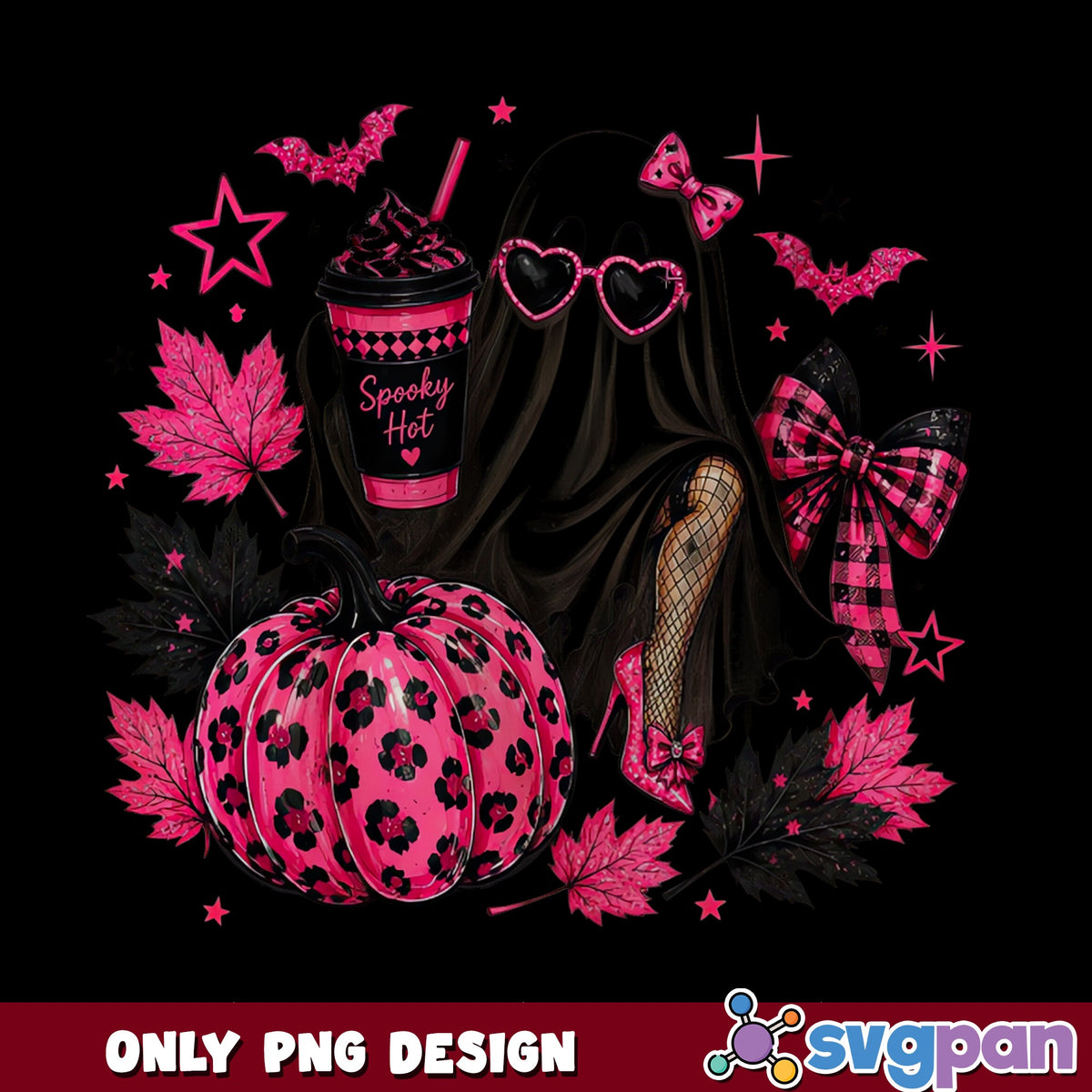 Spooky Hot Ghost Halloween PNG, Pink Pumpkin PNG, Halloween PNG