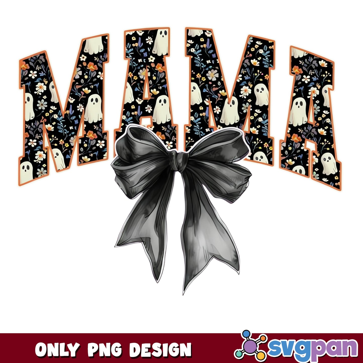 Spooky Mama Ghost Floral Halloween PNG, Coquette Bow PNG, Halloween Mama PNG