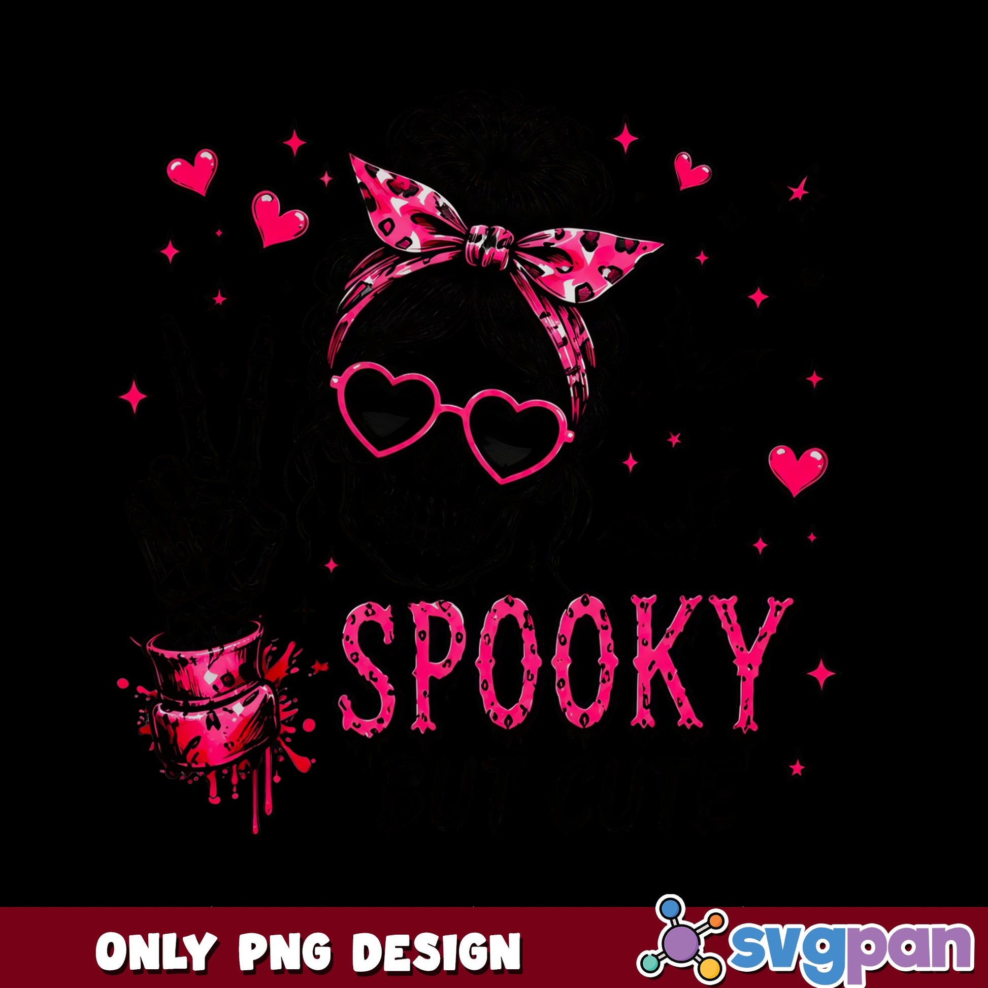 Spooky Messy Bun PNG, Pink Halloween PNG, Spooky Season PNG