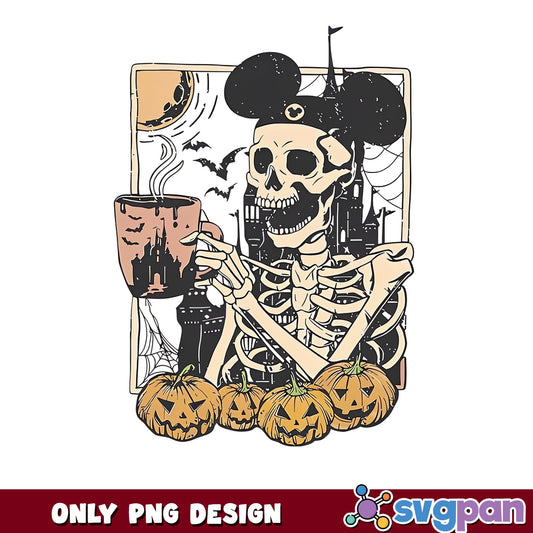 Spooky Mickey Skeleton Coffee PNG, Halloween Disney PNG, Pumpkin PNG