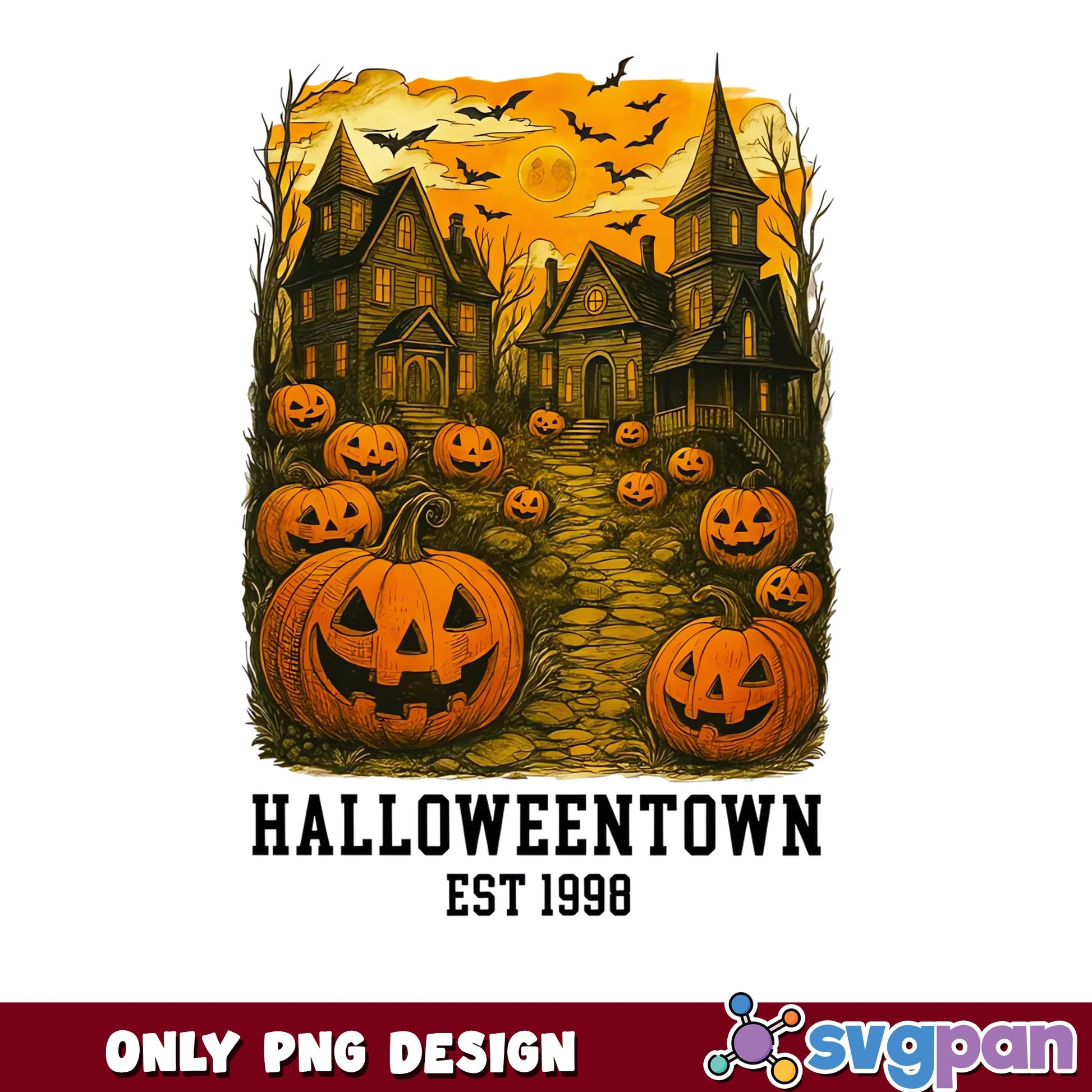Spooky Pumpkin Halloweentown 1998 PNG, Halloween Town PNG, Retro PNG