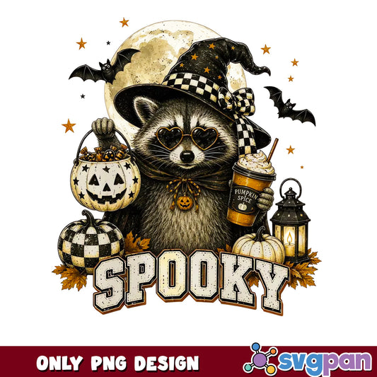 Spooky Raccoon Halloween PNG, Witch Raccoon PNG, Halloween PNG