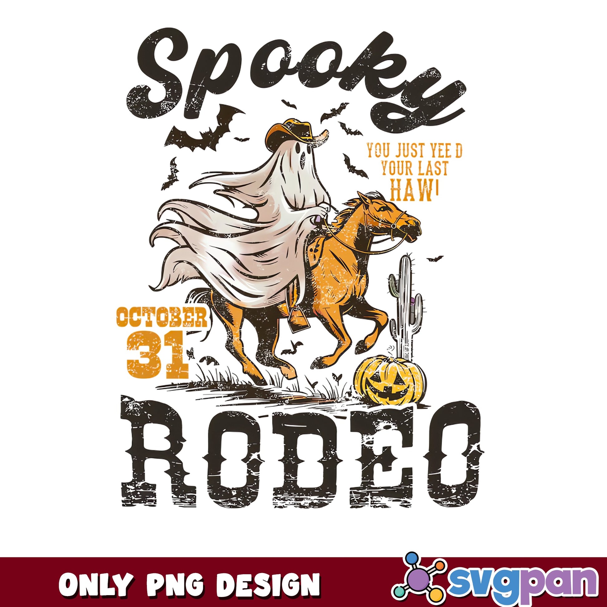 Spooky Rodeo Halloween PNG, Ghost Cowboy Western PNG, Retro PNG