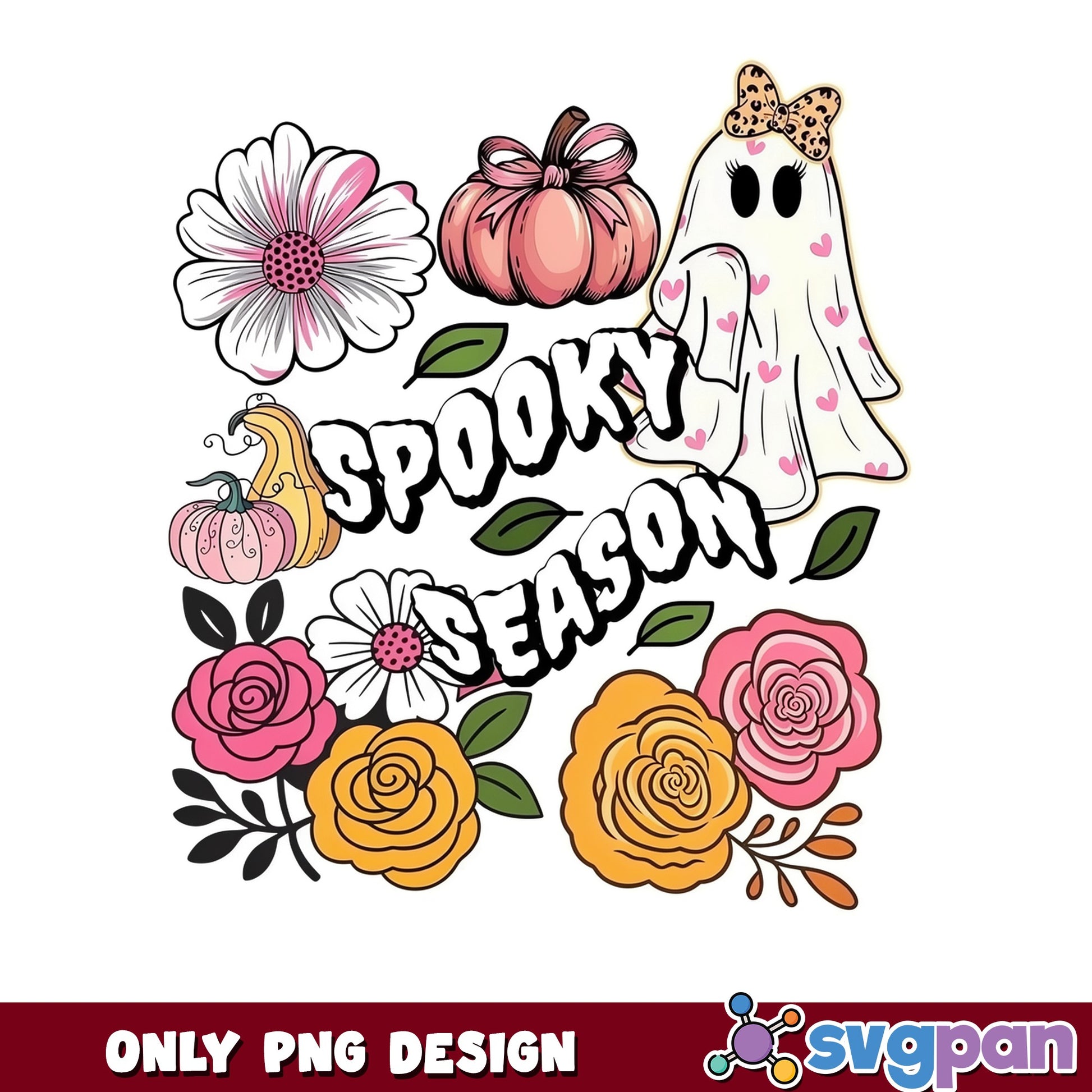 Spooky Season Floral Ghost PNG, Halloween Pumpkin PNG, Fall PNG