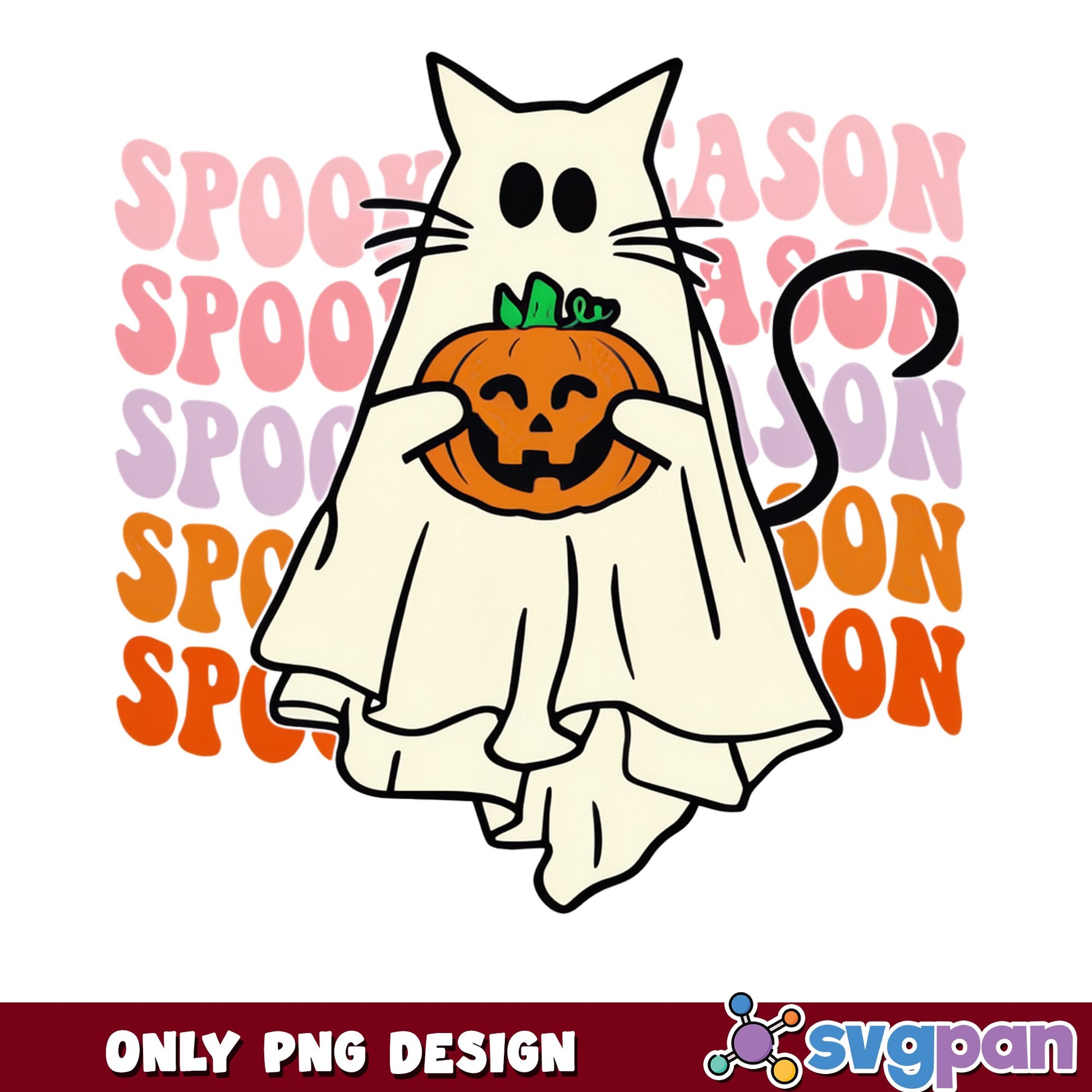 Spooky Season Ghost Cat PNG, Halloween Cat Pumpkin PNG, Fall PNG