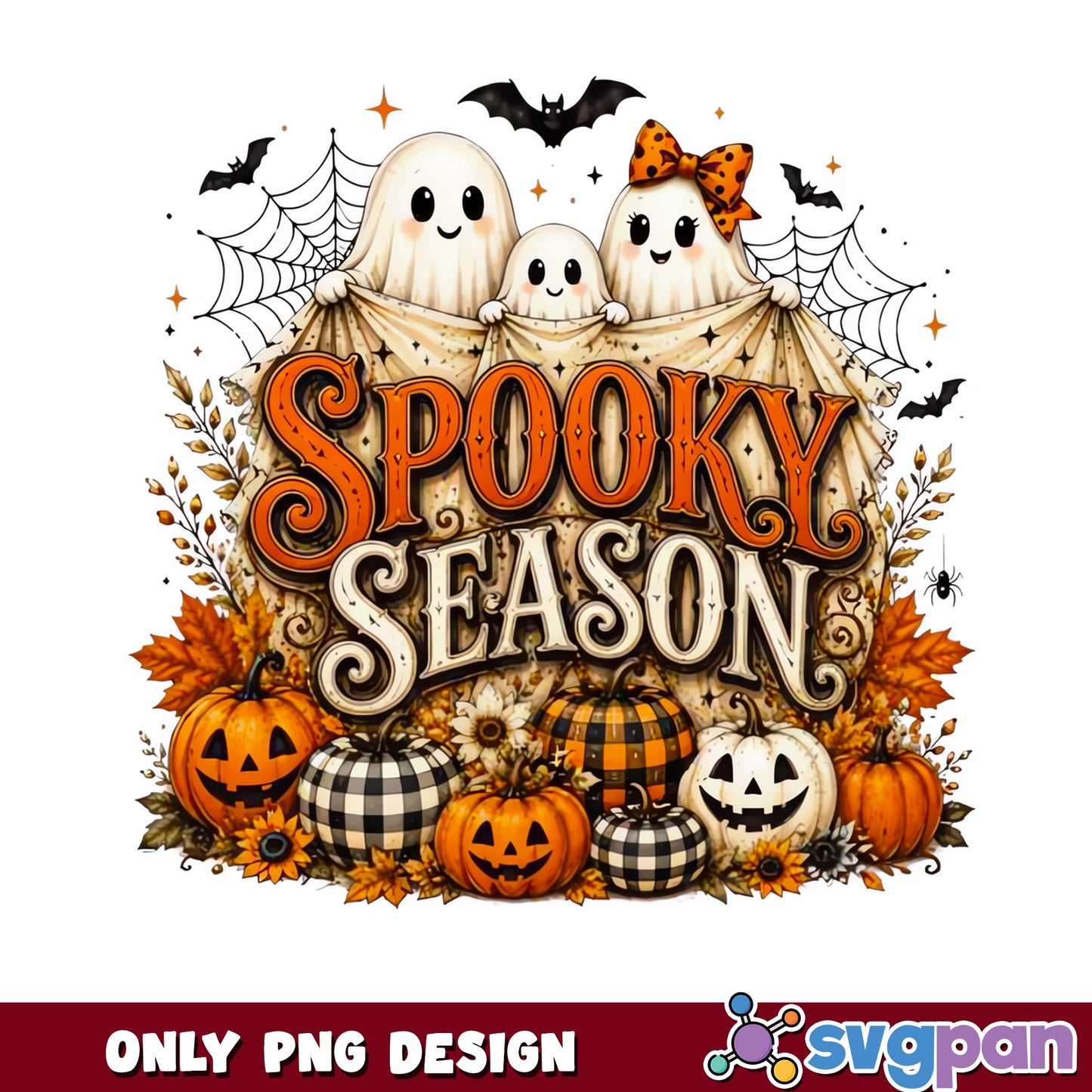 Spooky Season Ghost PNG, Halloween Pumpkin PNG, Fall PNG