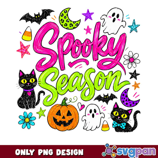 Spooky Season Halloween PNG, Black Cat Ghost PNG, Halloween PNG