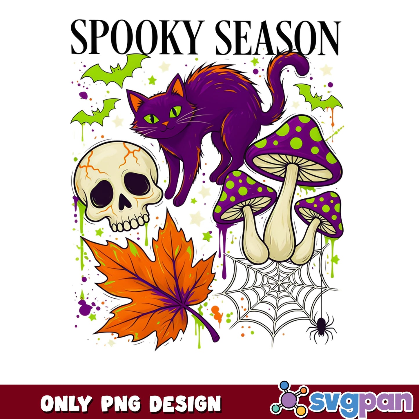 Spooky Season Halloween PNG, Black Cat Skull Mushroom PNG, Halloween PNG