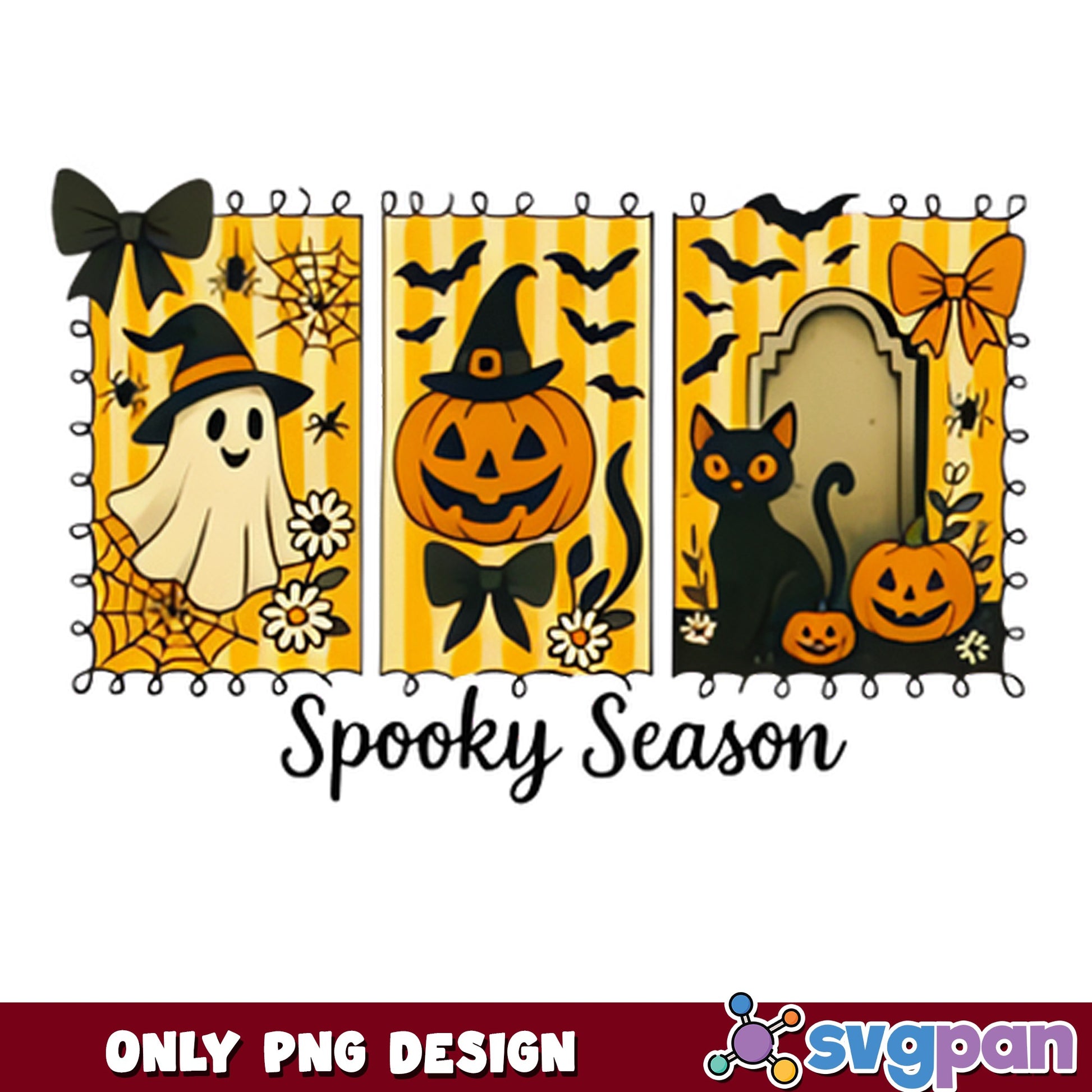Spooky Season Halloween PNG, Ghost Pumpkin Black Cat PNG, Halloween PNG