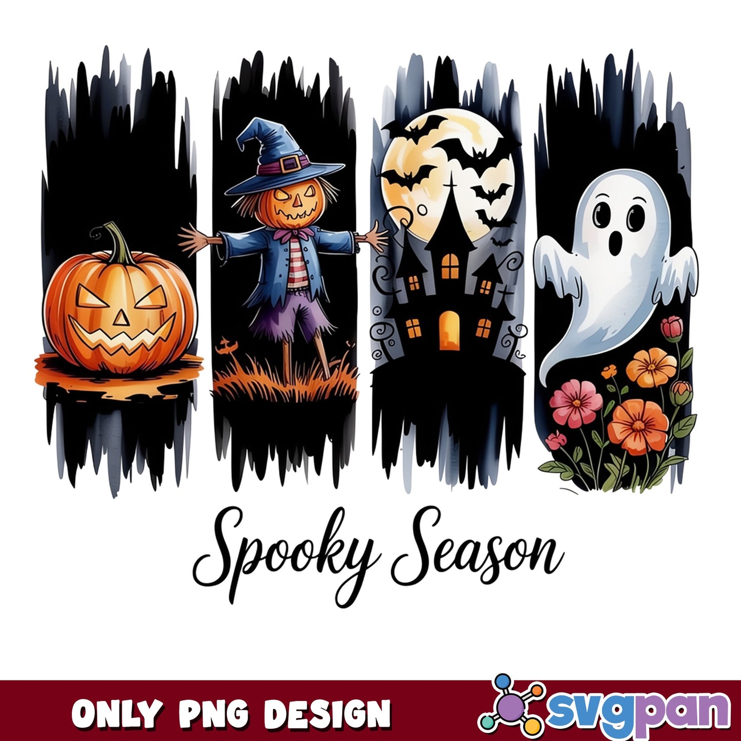 Spooky Season Halloween PNG, Ghost Pumpkin Scarecrow PNG, Halloween PNG