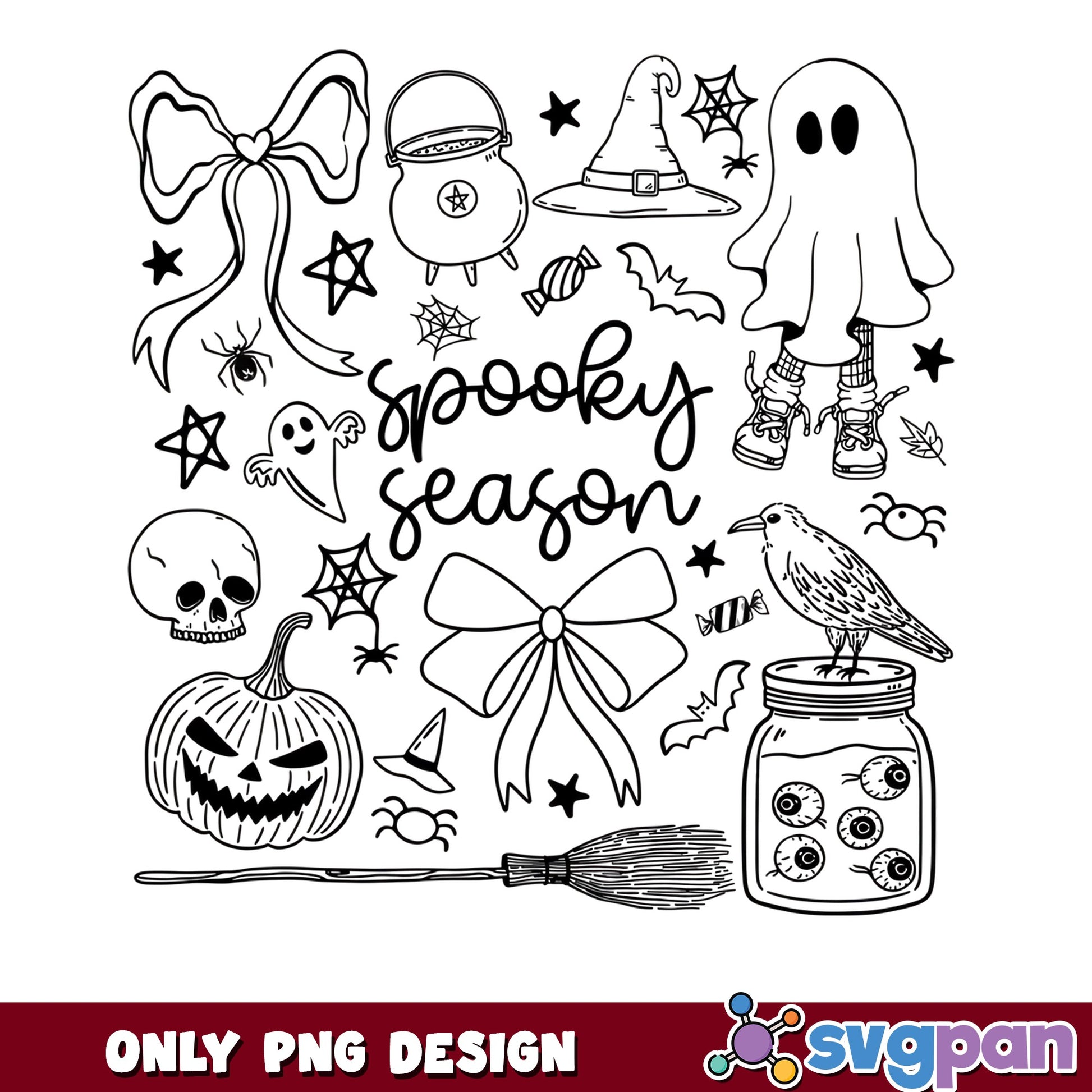 Spooky Season Halloween PNG, Ghost Pumpkin Witch PNG, Halloween Clipart PNG