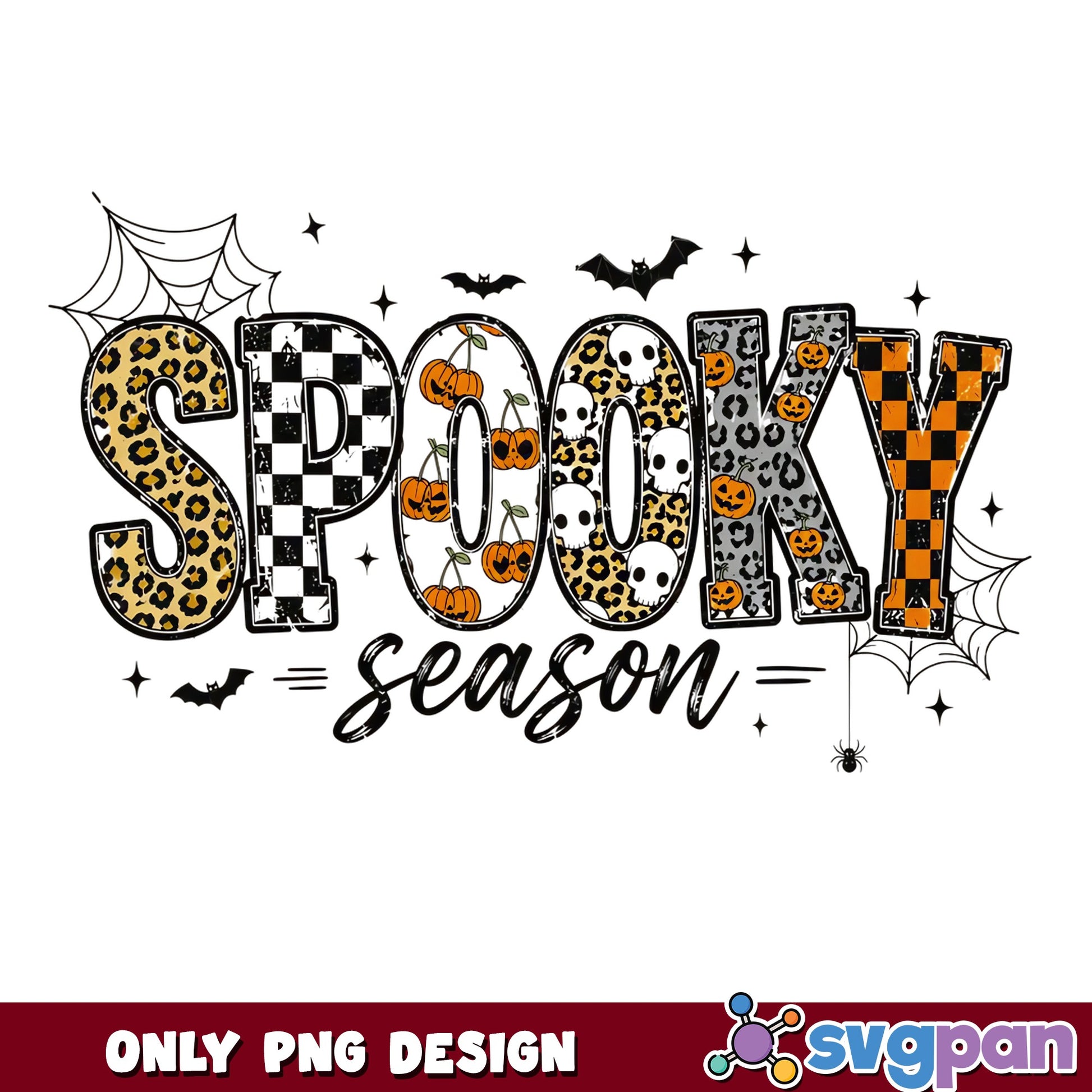 Spooky Season Halloween PNG, Leopard Checkered Halloween, Fall PNG