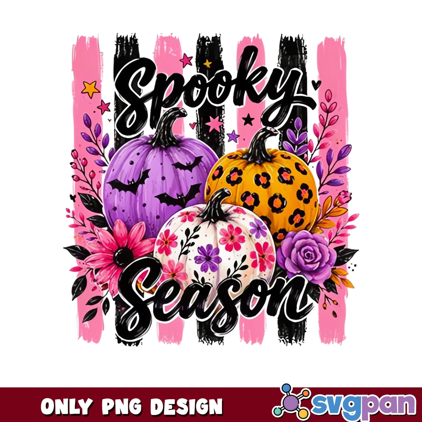 Spooky Season Halloween Pumpkin PNG, Fall Floral PNG, Halloween PNG