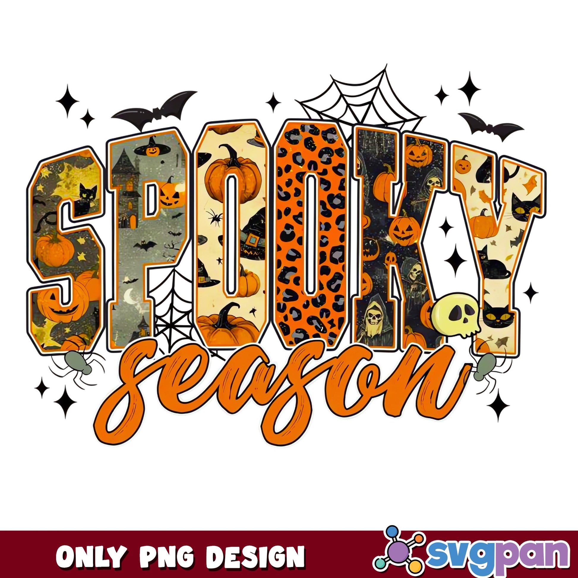 Spooky Season Leopard Halloween PNG, Skull Witch Pumpkin PNG, Halloween PNG