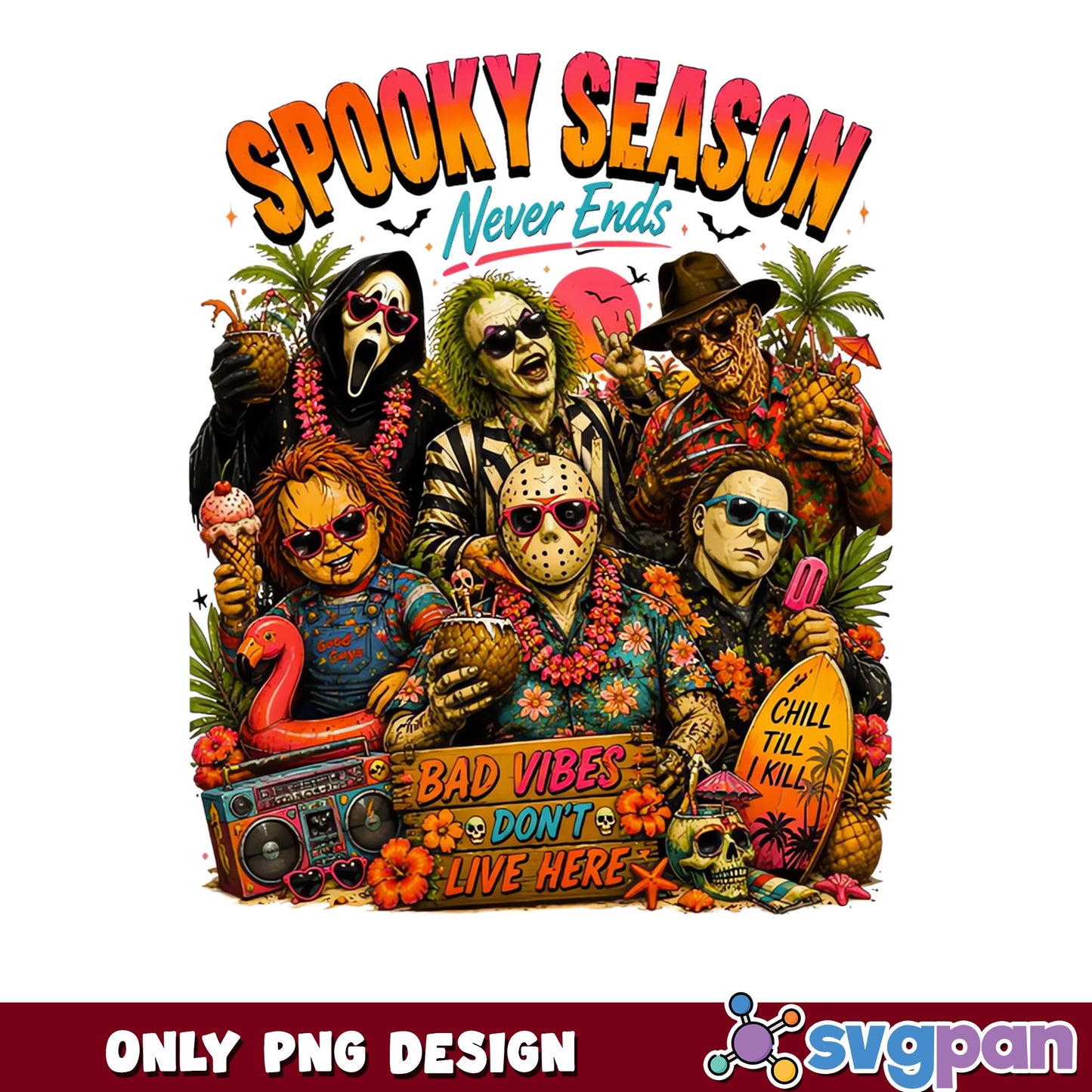 Spooky Season Never Ends PNG, Horror Characters, Halloween PNG