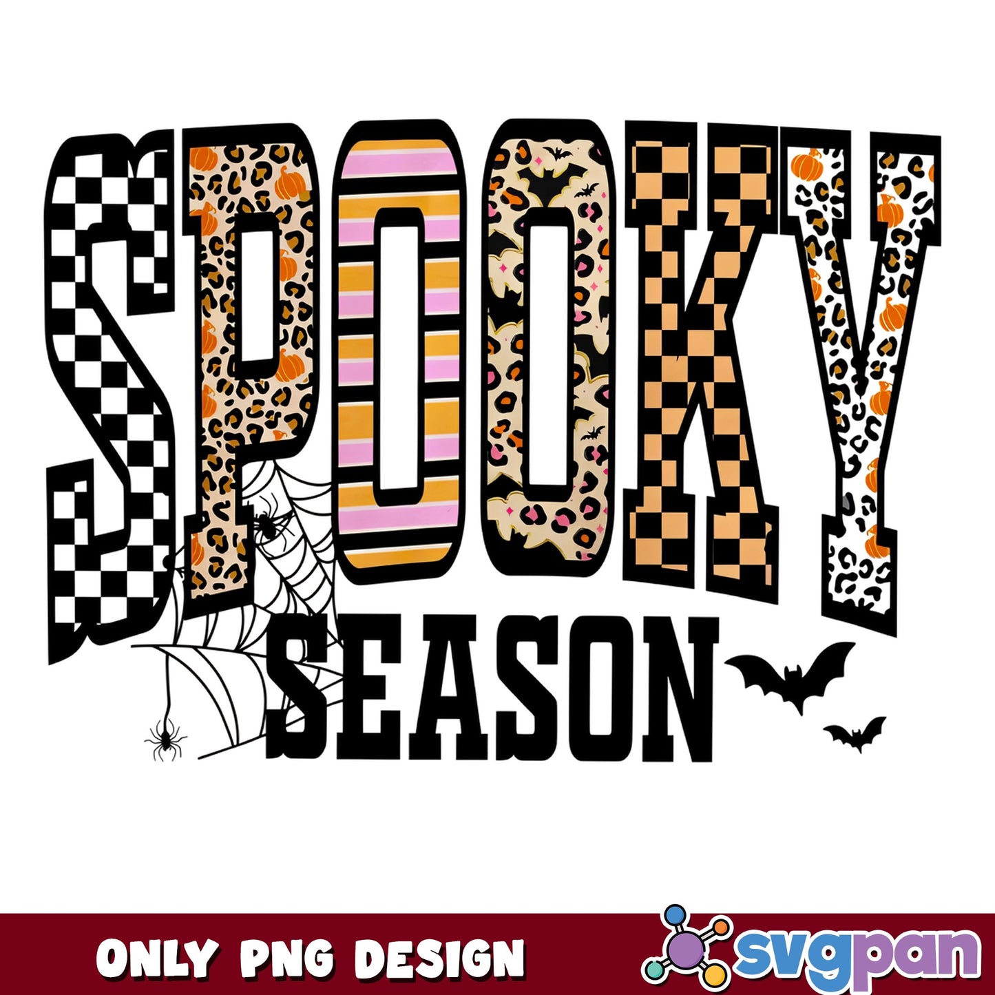 Spooky Season PNG, Halloween Leopard Checkered PNG, Fall PNG