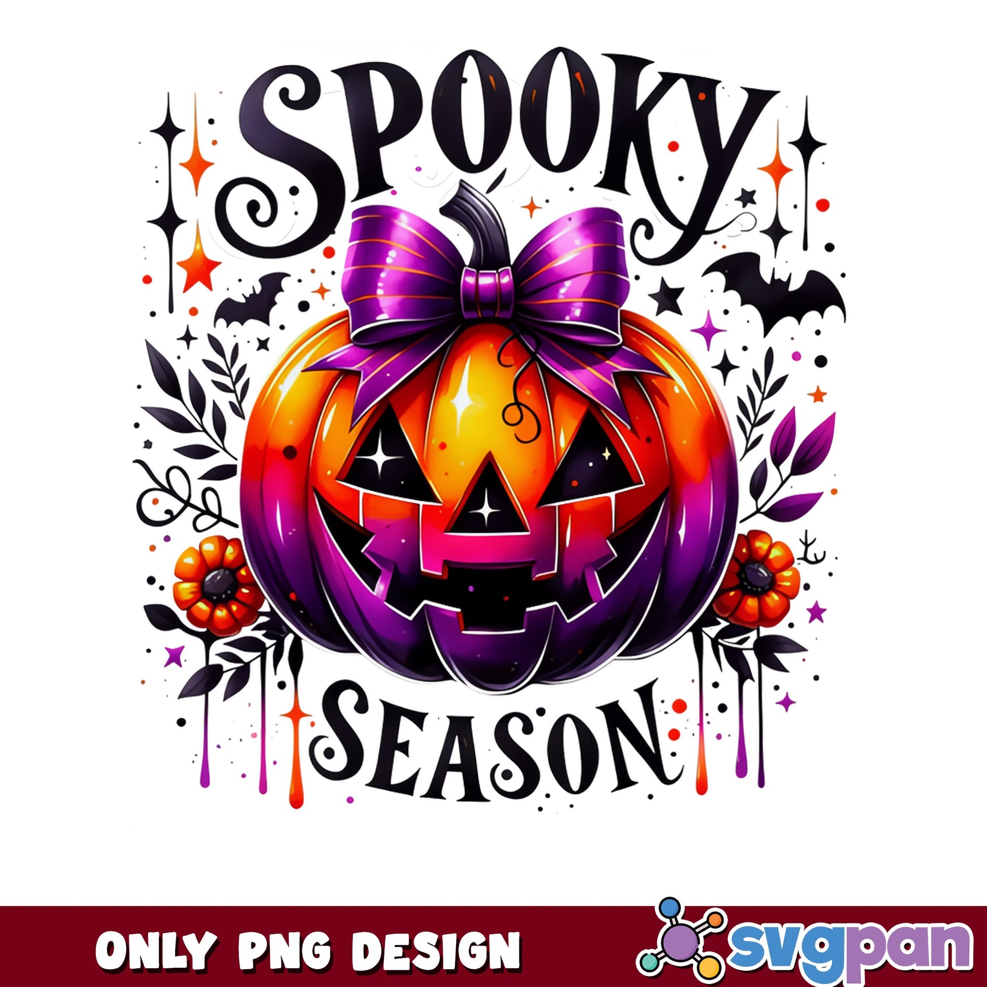 Spooky Season PNG, Halloween Pumpkin Bow PNG, Jack O Lantern PNG