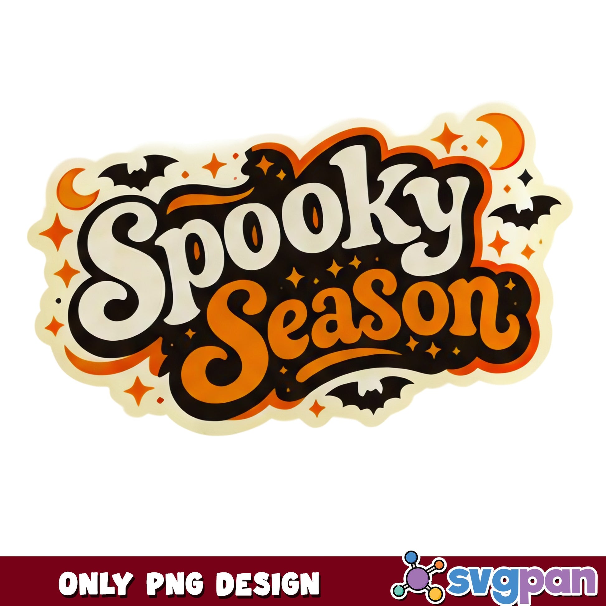 Spooky Season Retro Halloween PNG, Bats Moon Stars, Halloween PNG