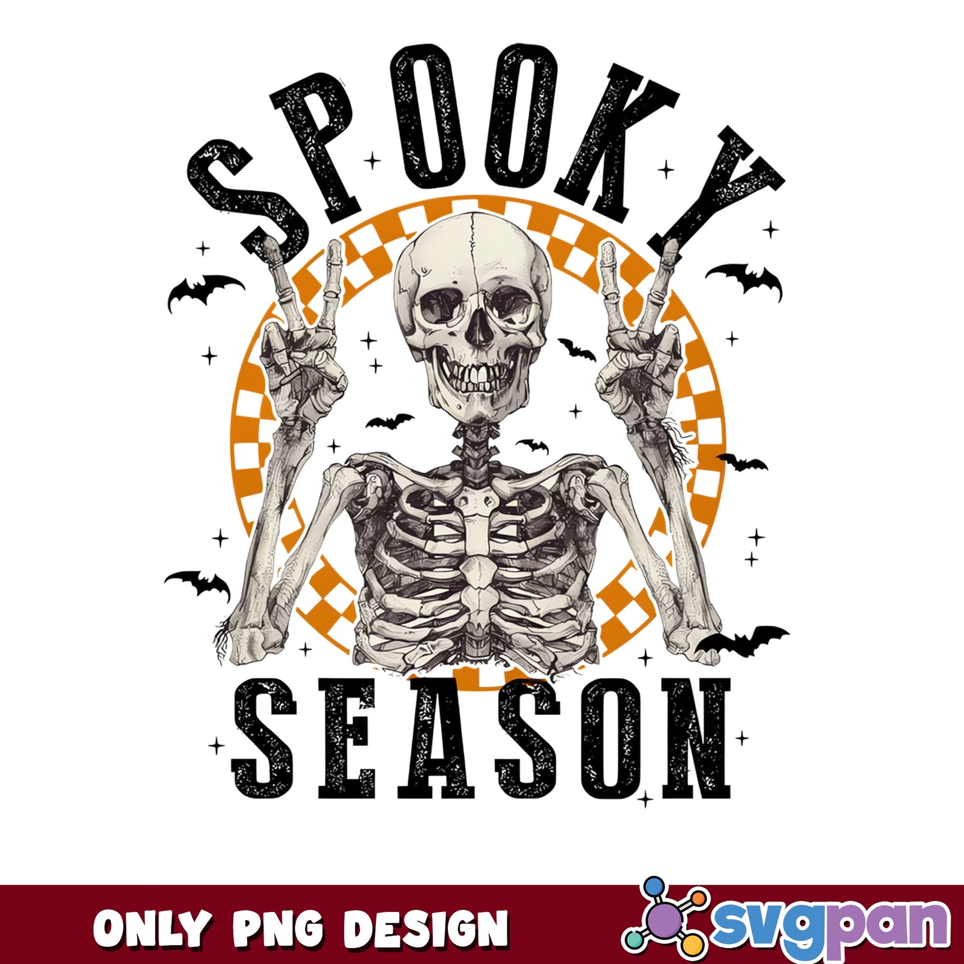 Spooky Season Skeleton PNG, Halloween Skeleton PNG, Retro PNG