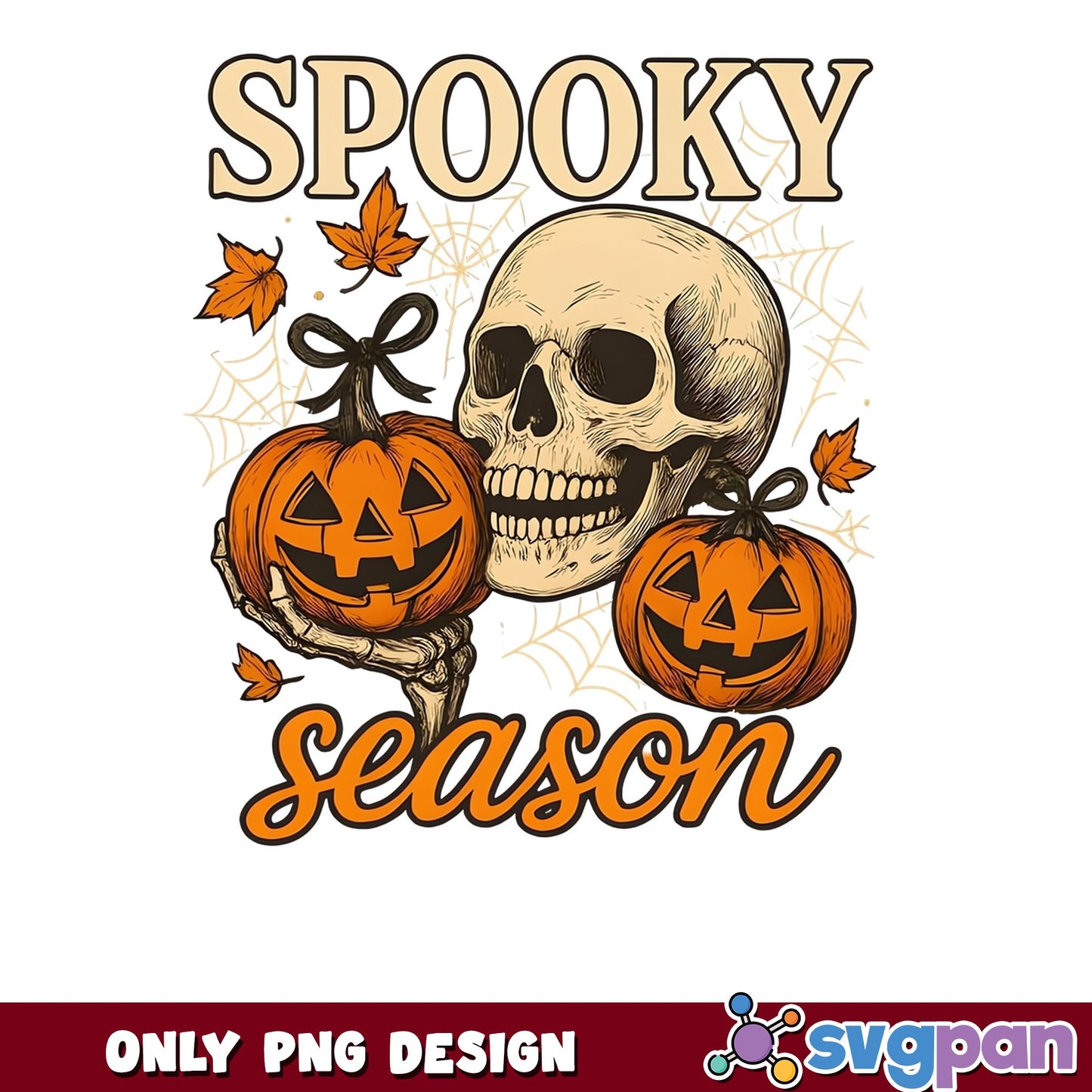 Spooky Season Skull Pumpkin PNG, Halloween PNG, Fall PNG