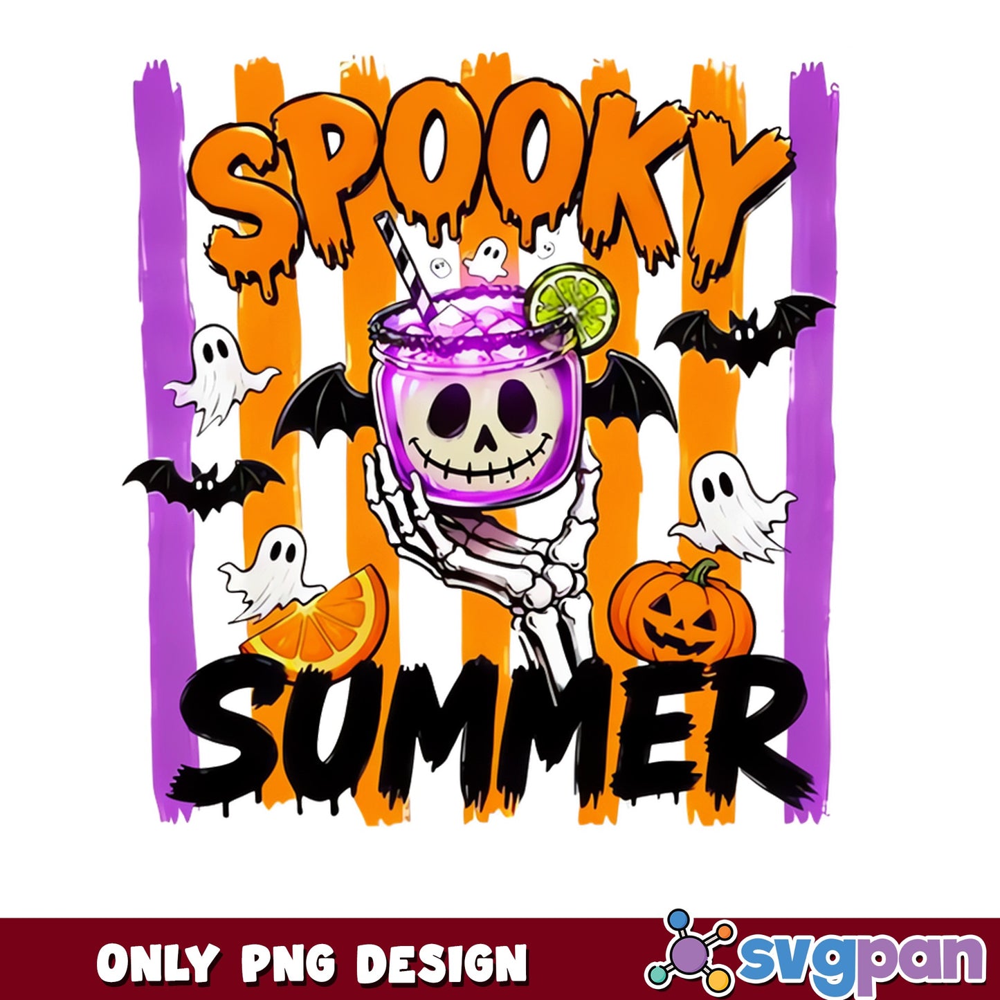 Spooky Summer Skeleton Cocktail PNG, Halloween PNG, Ghost Pumpkin PNG