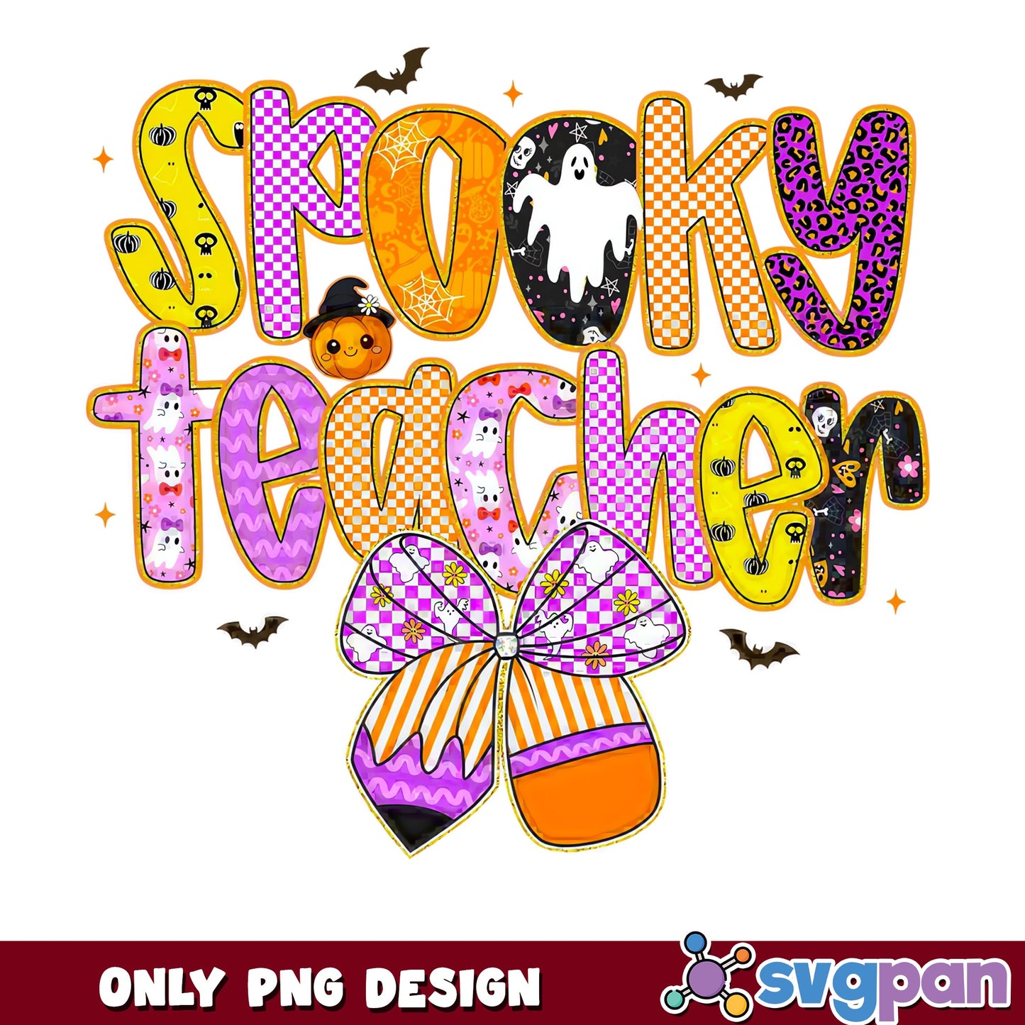 Spooky Teacher Bow Halloween PNG, Cute Ghost Teacher PNG, Halloween PNG