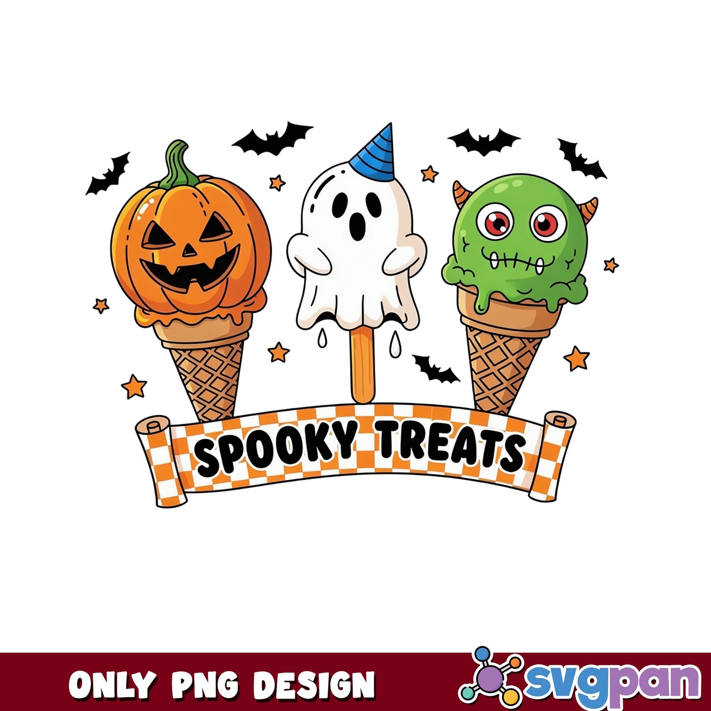 Spooky Treats Halloween Ice Cream PNG, Halloween PNG, Ghost Pumpkin PNG