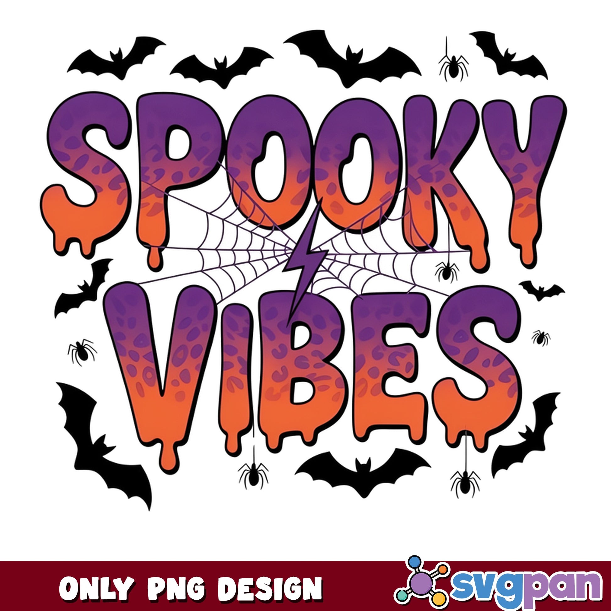 Spooky Vibes Halloween PNG, Halloween Leopard PNG, Bat Spider PNG