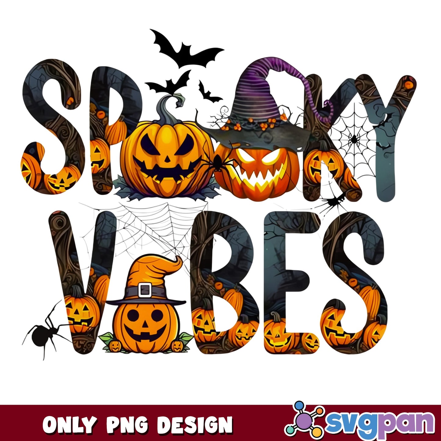 Spooky Vibes Halloween PNG, Pumpkin Witch Hat PNG, Halloween PNG