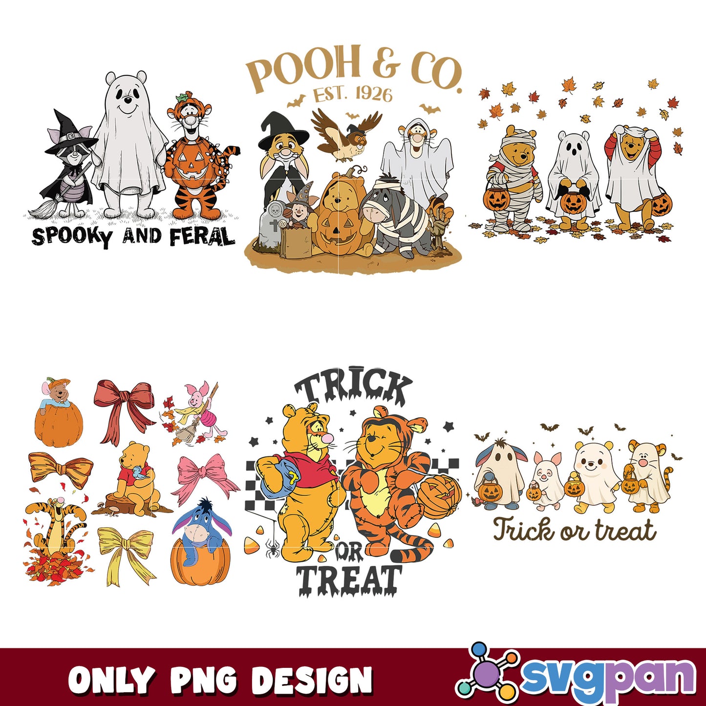 Spooky and feral winnie png bundle