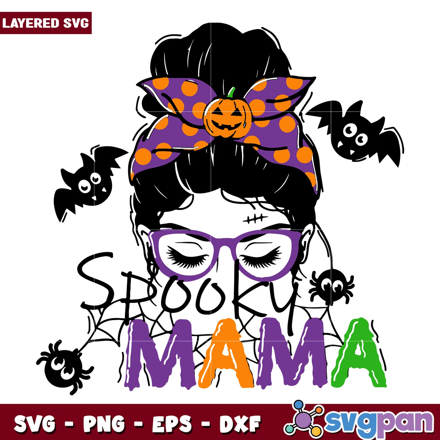Spooky mama messy bun svg, scary halloween svg, spooky vibes svg