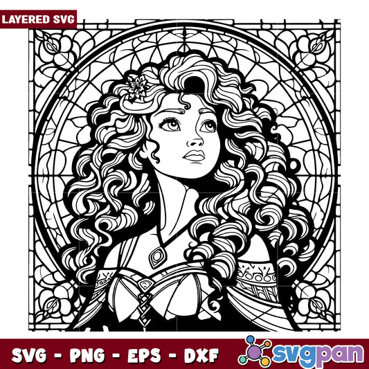 Stained Glass Woman SVG Coloring Page