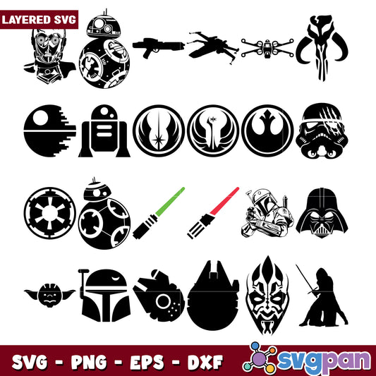 Star Wars Icon Bundle SVG Layered Designs for Crafts