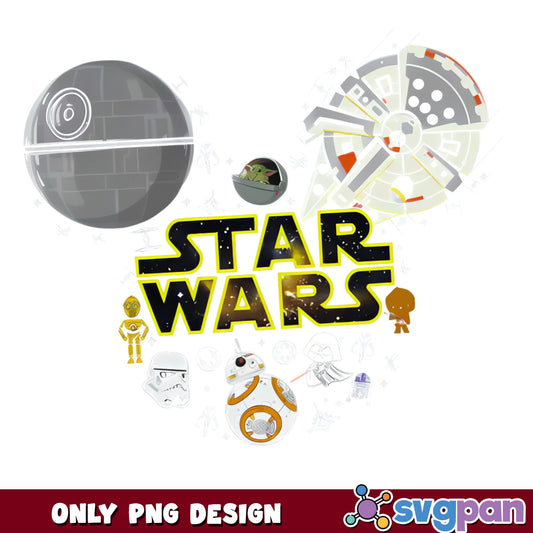 Star Wars Characters Bundle PNG, Death Star PNG, Baby Yoda PNG