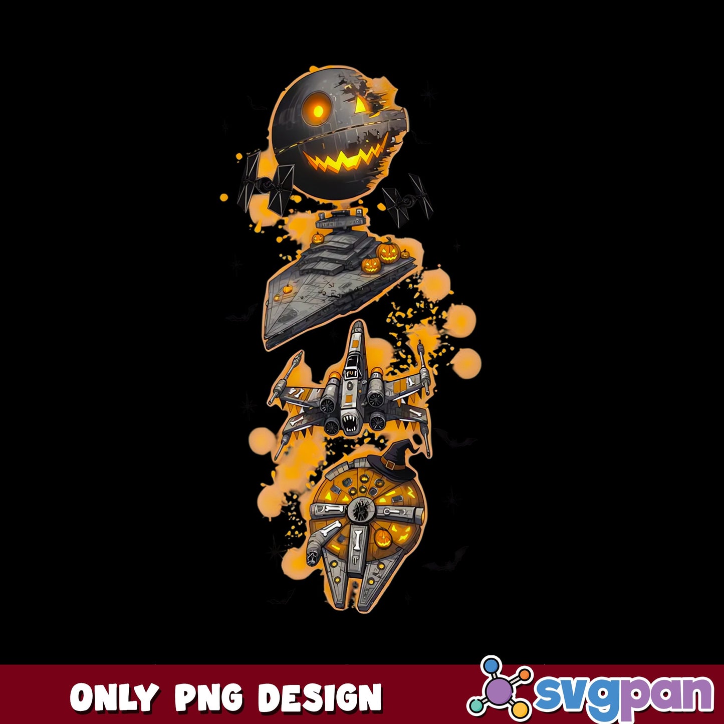 Star Wars Halloween Ships PNG, Death Star Pumpkin PNG, Spooky PNG