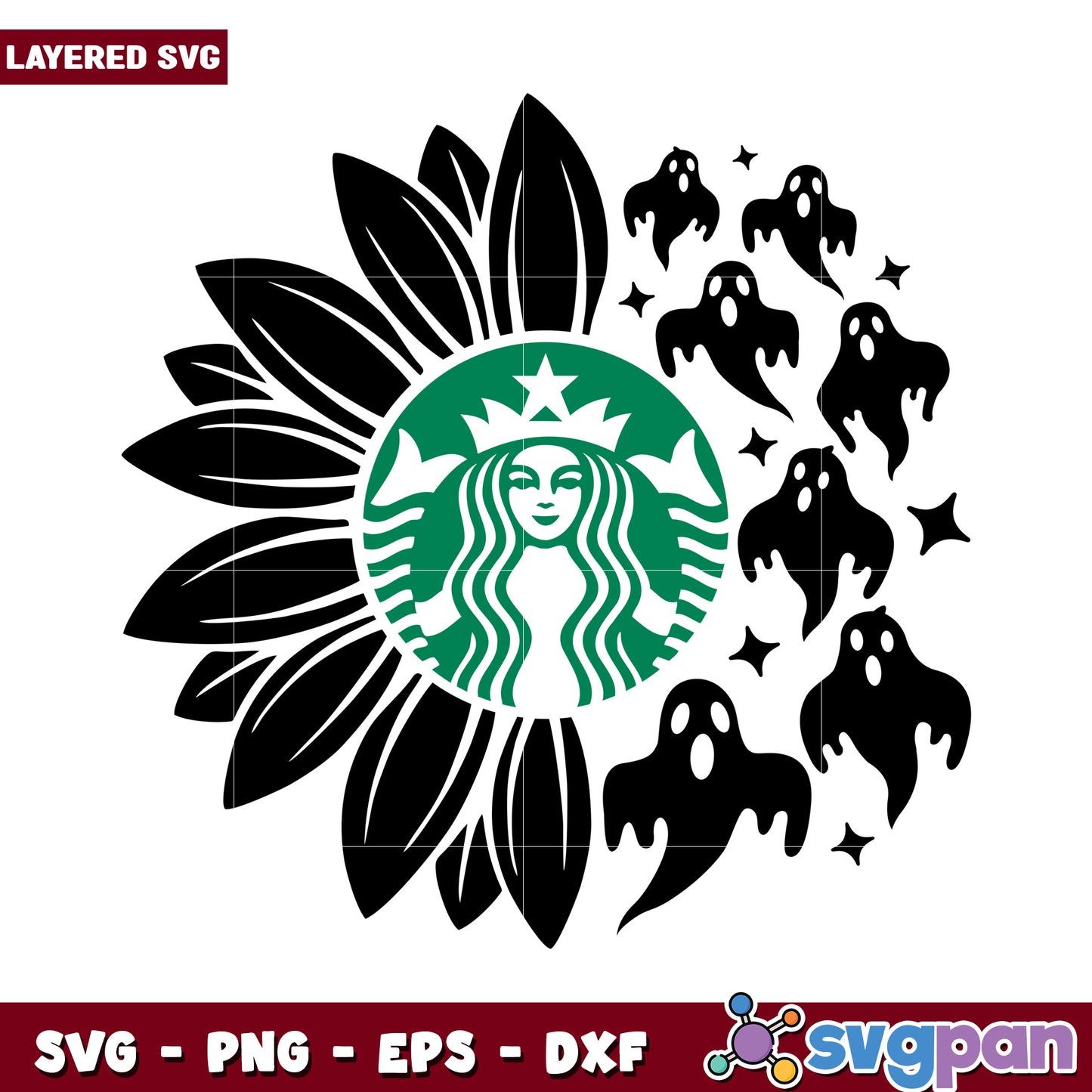 Starbucks inspired ghost sunflower SVG design, perfect for crafts