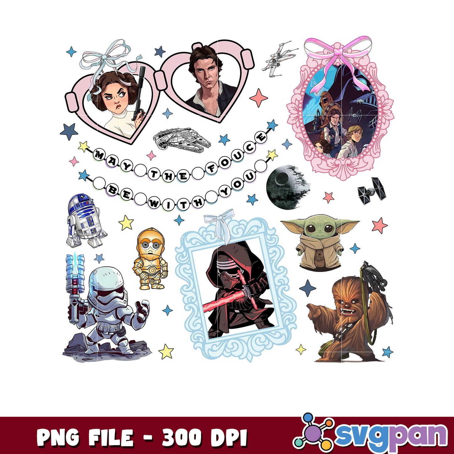 Star wars characters picture frame png, darth vader and luke skywalker png