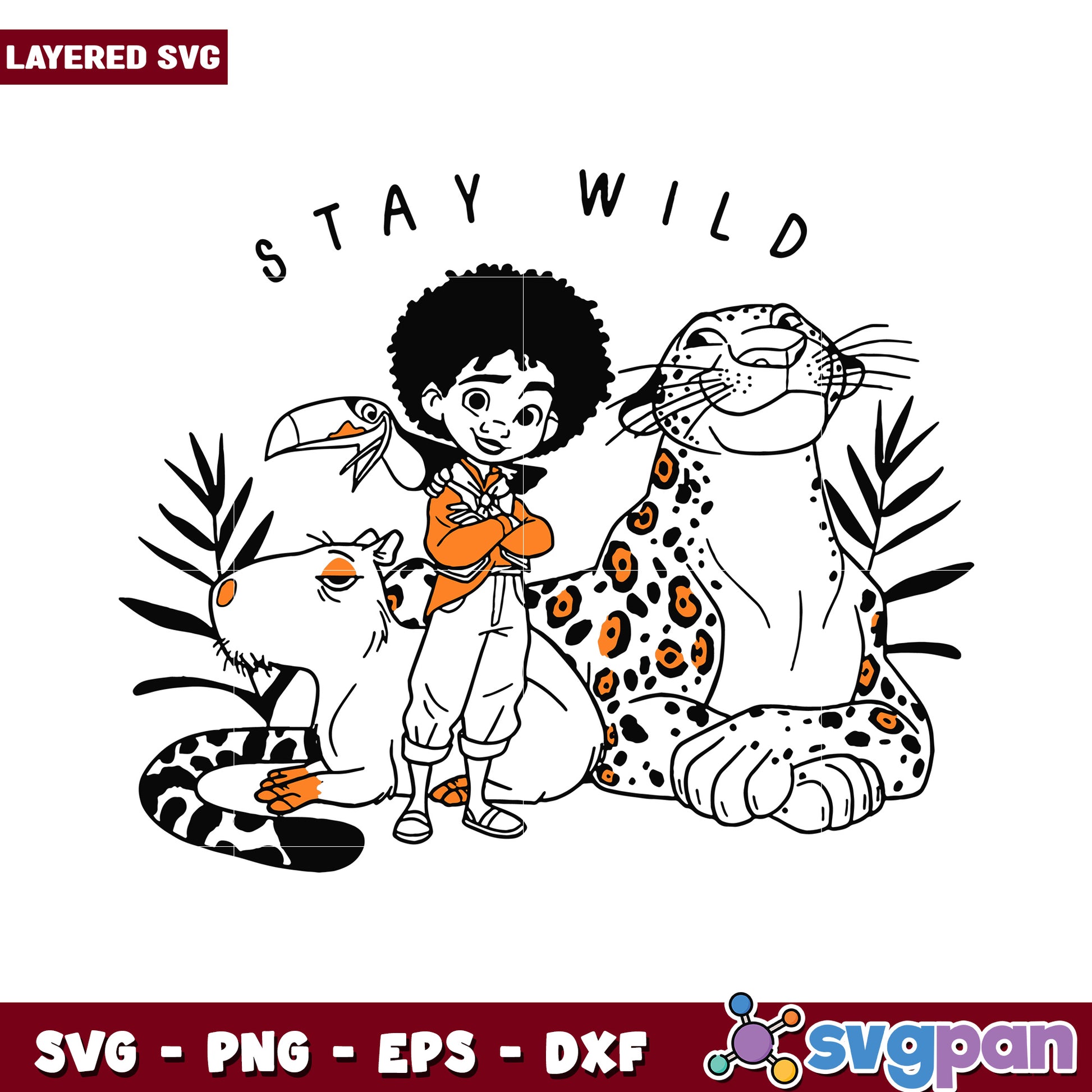 Stay Wild SVG Design, Featuring Boy and Wild Animals Together