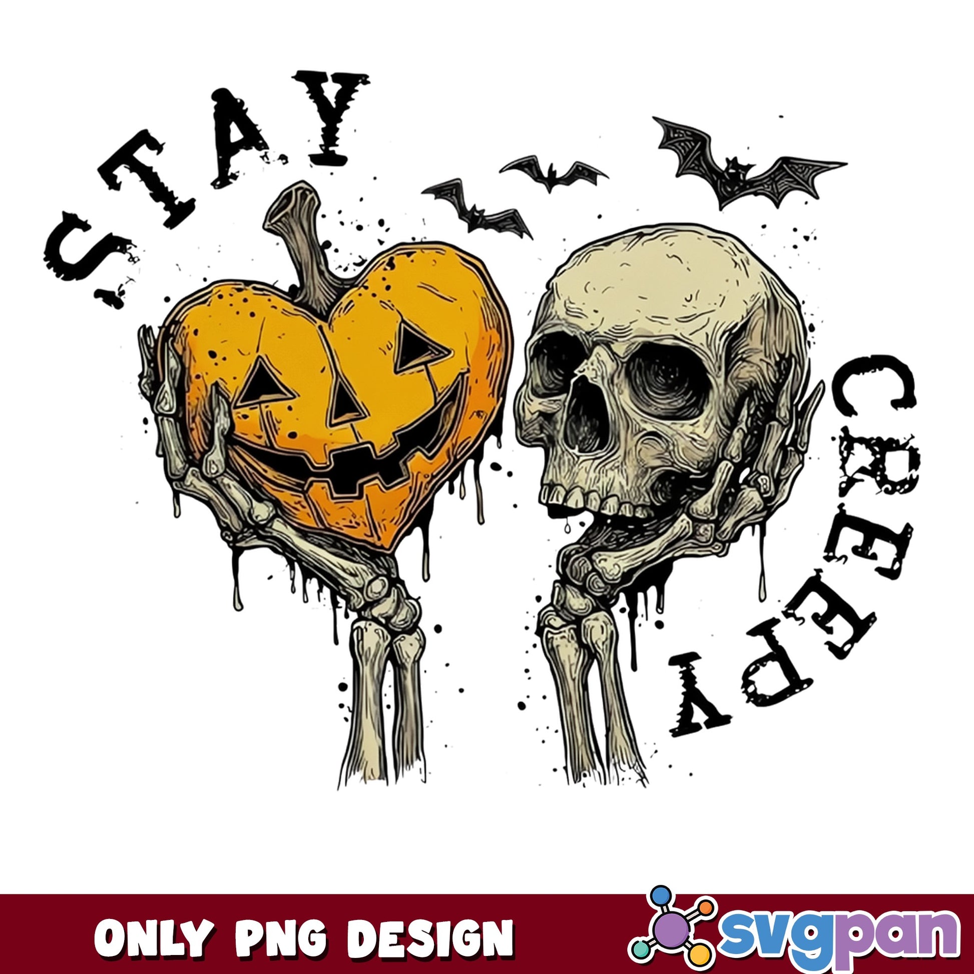 Stay Creepy Halloween PNG, Skeleton Pumpkin PNG, Spooky PNG