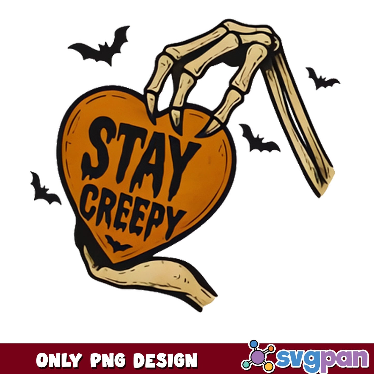 Stay Creepy Skeleton Hand Heart PNG, Halloween PNG, Spooky PNG